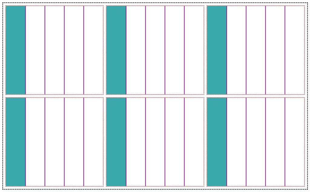 Screenshot illustrating how a background sized to cqw on the child of the inner container is a fifth of the inner container's width.