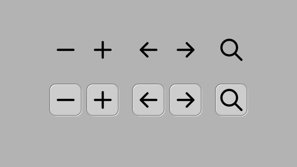 Two rows of buttons. The first looking only like icons, the second like actual buttons.